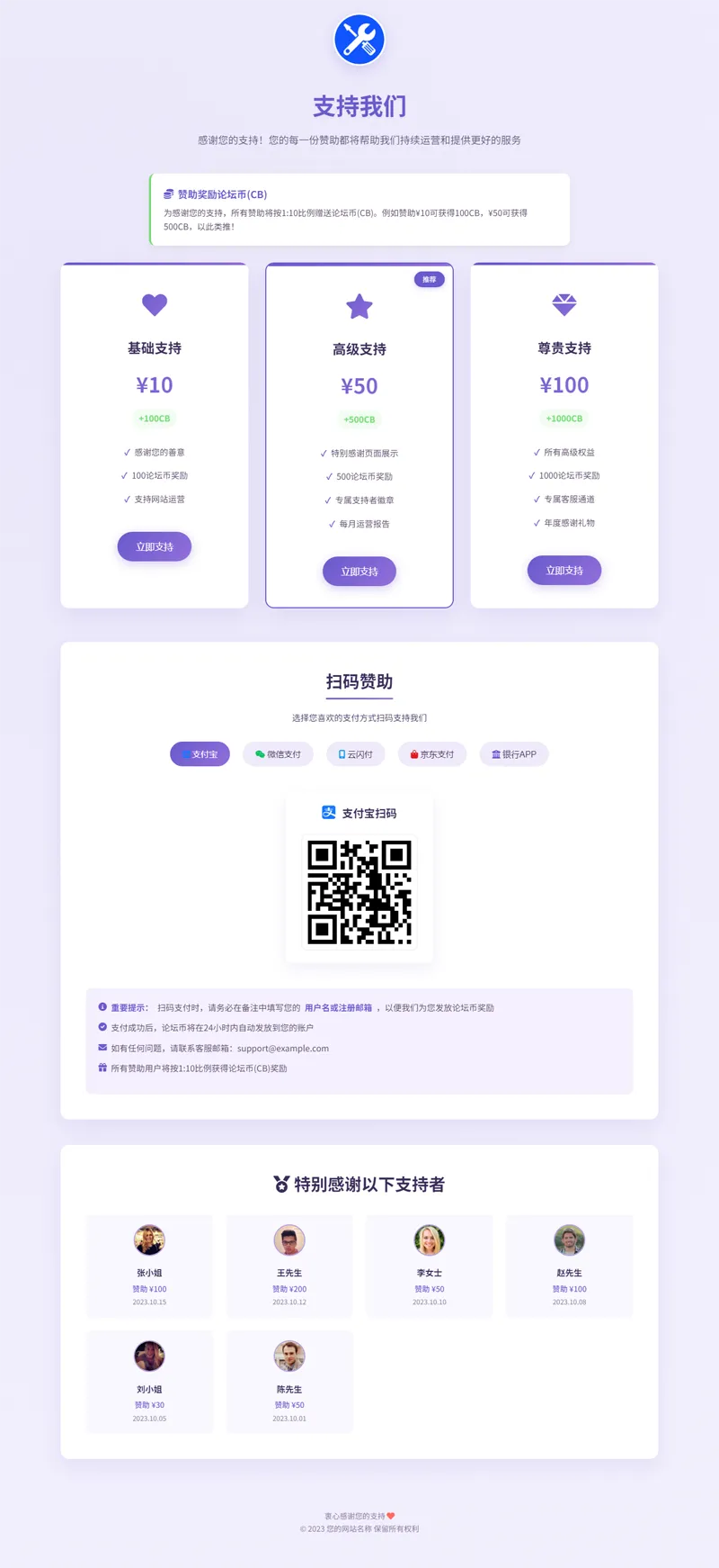 VIP赞助打赏单页HTML源码-啾啾源码网