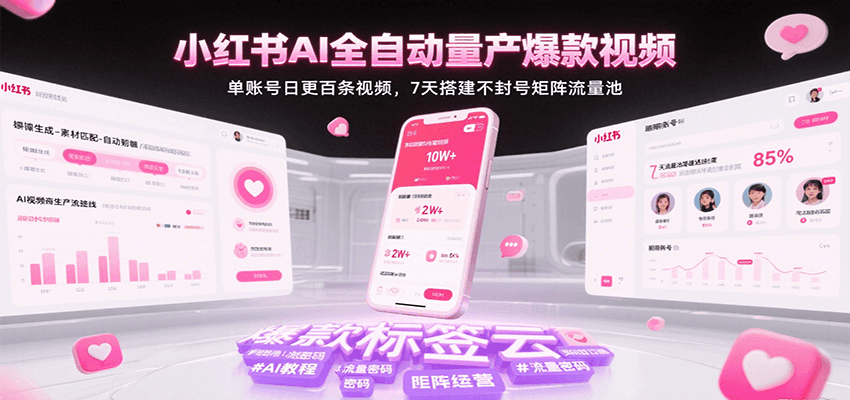 小红书AI全自动量产爆款视频，单账号日更百条视频，7天搭建不封号矩阵流量池（更新）-啾啾源码网